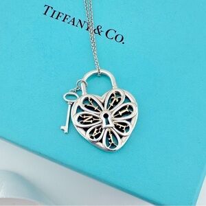RARE Tiffany & Co. Two-Tone Filigree Heart Necklace 18k and Sterling Silver